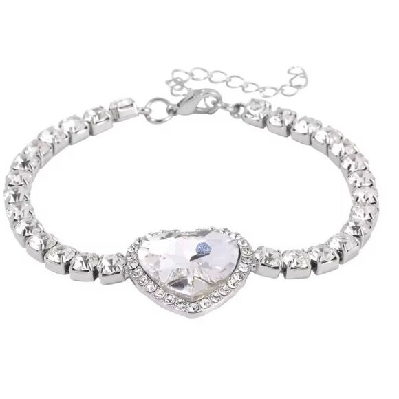 White Glass and Austrian Crystal Heart Bracelet (7.50-9.50In) and Earrings Set - Picture 2 of 8